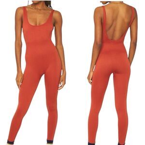 WeWoreWhat Revolve Rib Sleeveless Jumpsuit in Rust Size Medium